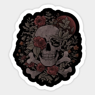 Rest in Leaves - Dark Skull Flowers Nature Goth Gift Sticker